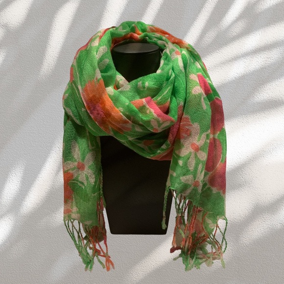 Tropical Lilly Pulitzer green, pink, and white lightweight scarf - Picture 2 of 3